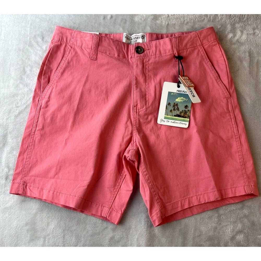 FREE PLANET  Short Men's  28 Hot Pink Chino Flat Front Stretch 7'' Preppy Casual
